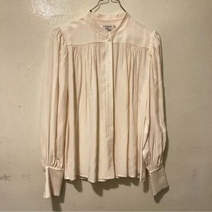Frame Ivory Silk Pleated Button Up Shirt S